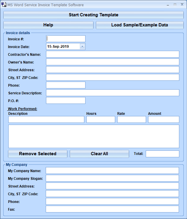 MS Word Service Invoice Template Software 7.0 full