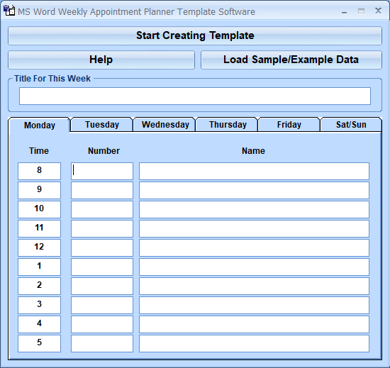 MS Word Weekly Appointment Planner Template Software screenshot
